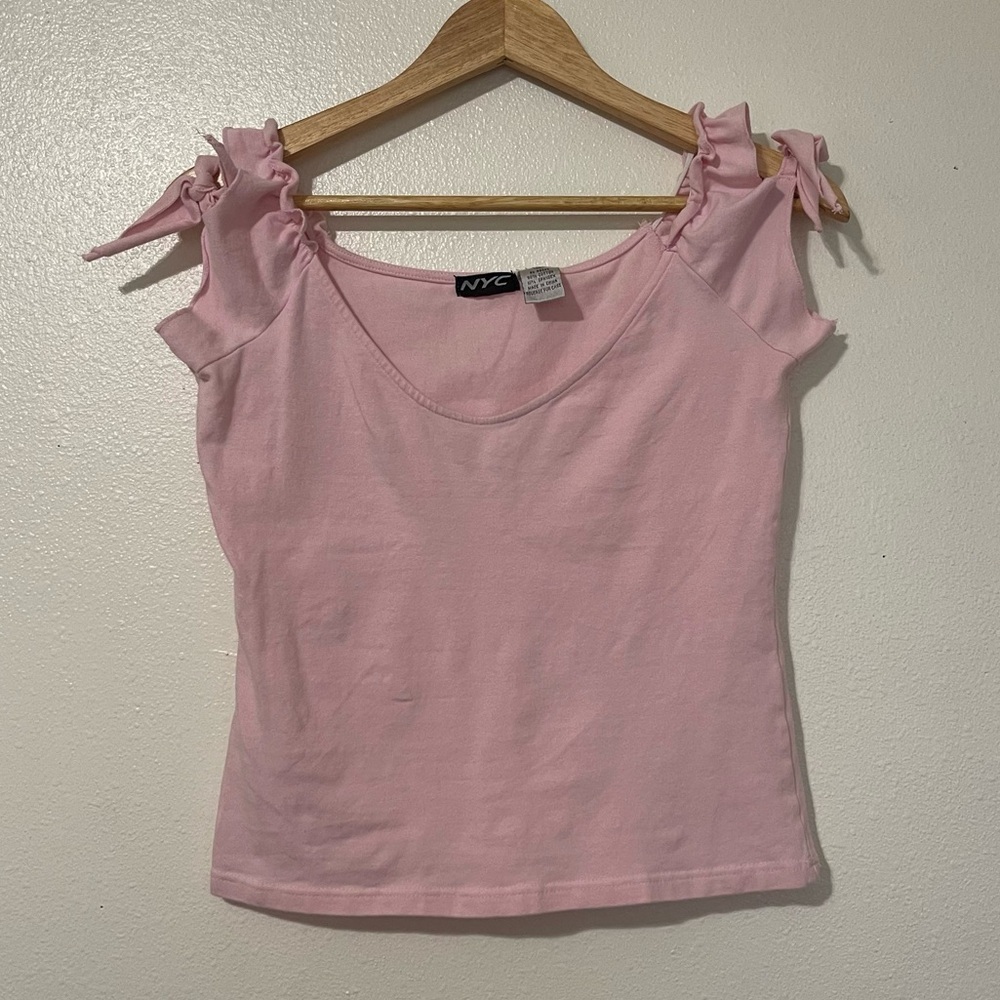 Y2K Vintage NYC Baby Pink Stretchy Top Size Medium